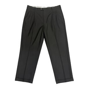 Vintage John Alexander Wool Trousers Pleated Black Cuffed Dress Pants 40x30